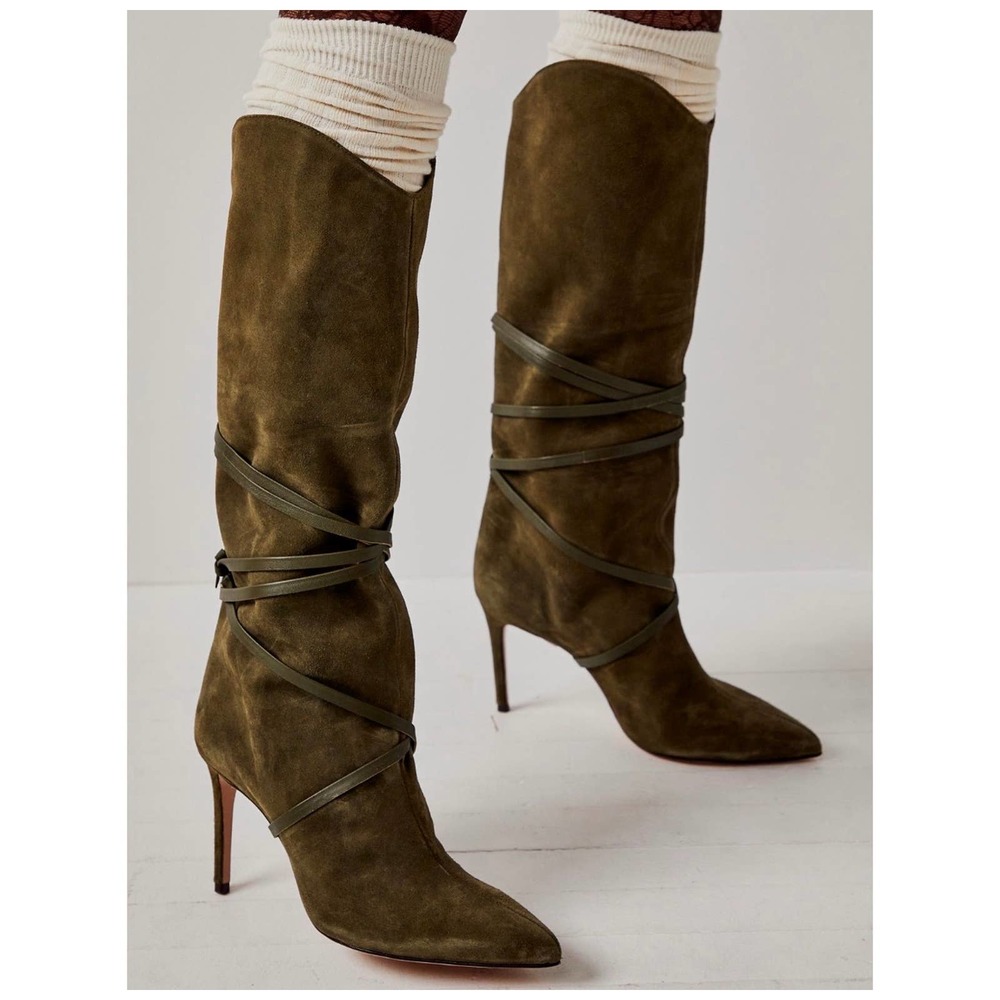 Free People Shutz Maryana Lace Up Suede Boots Suze 6.5 New Green